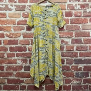 Bombay Paisley Dress Women's Medium Yellow Black Multicolor Abstract Asymmetric